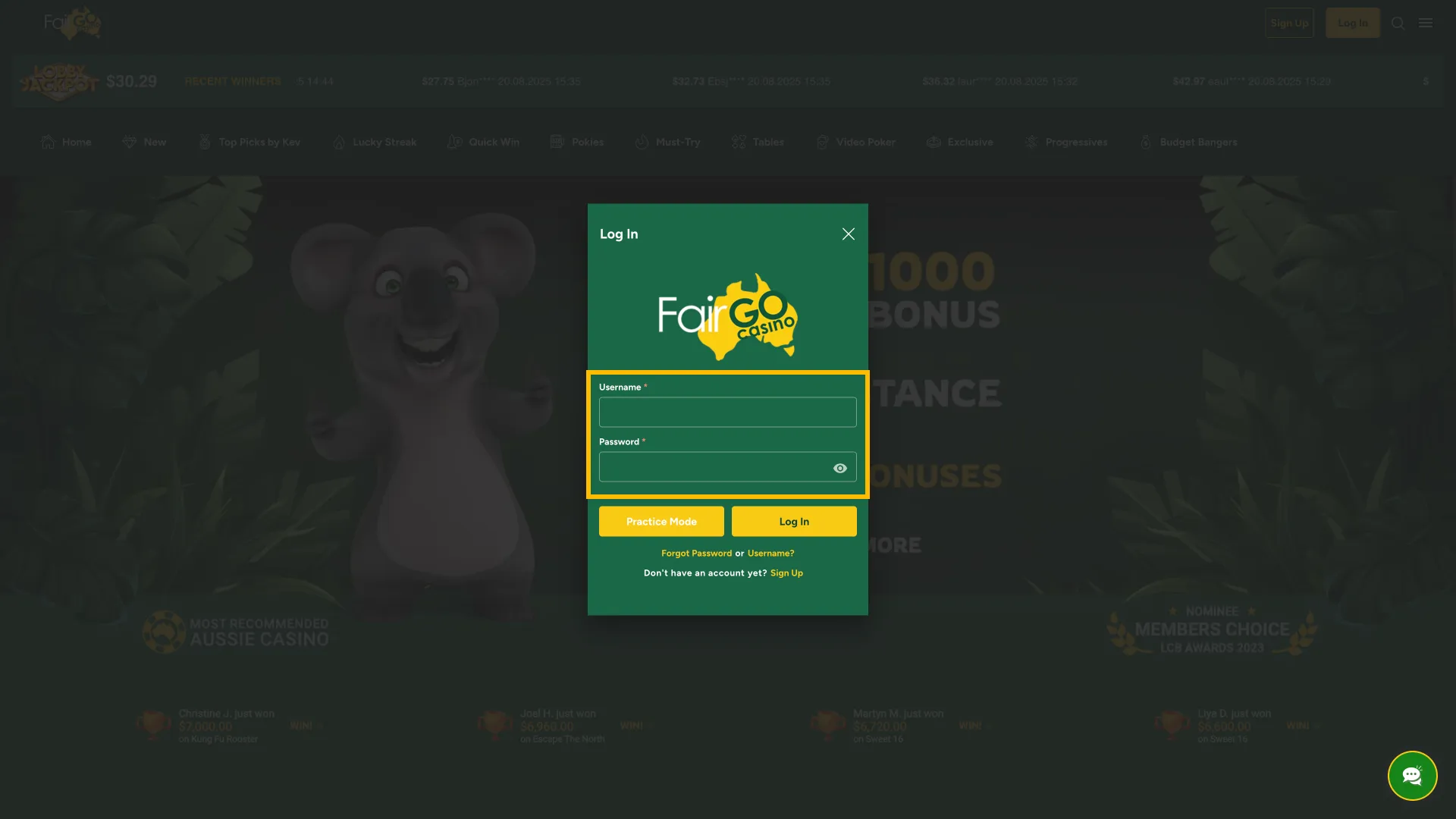 Enter credentials to access your Fair Go Casino account.