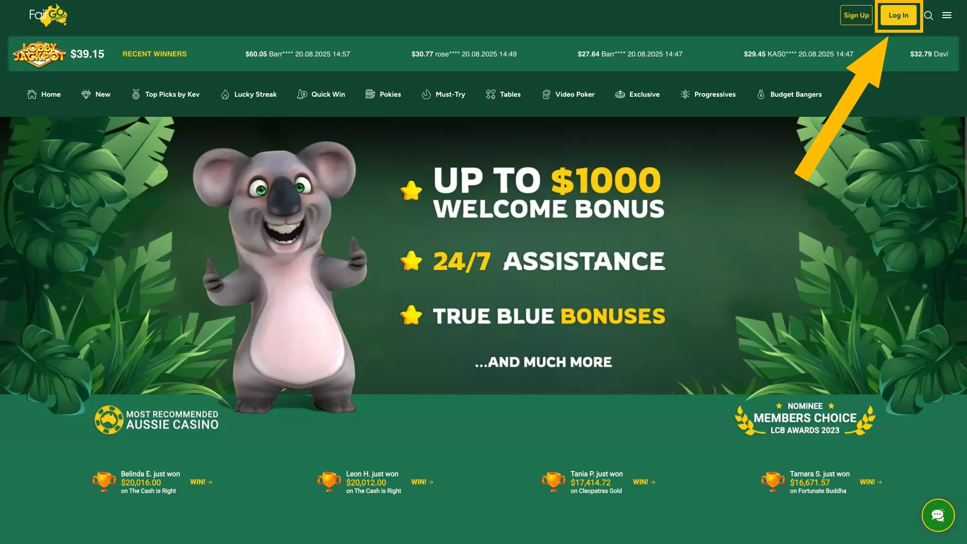 Visit Fair Go Casino site to begin the login process.