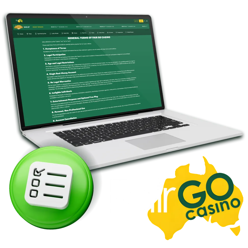 Terms and Conditions guide Fair Go Casino users on proper conduct.